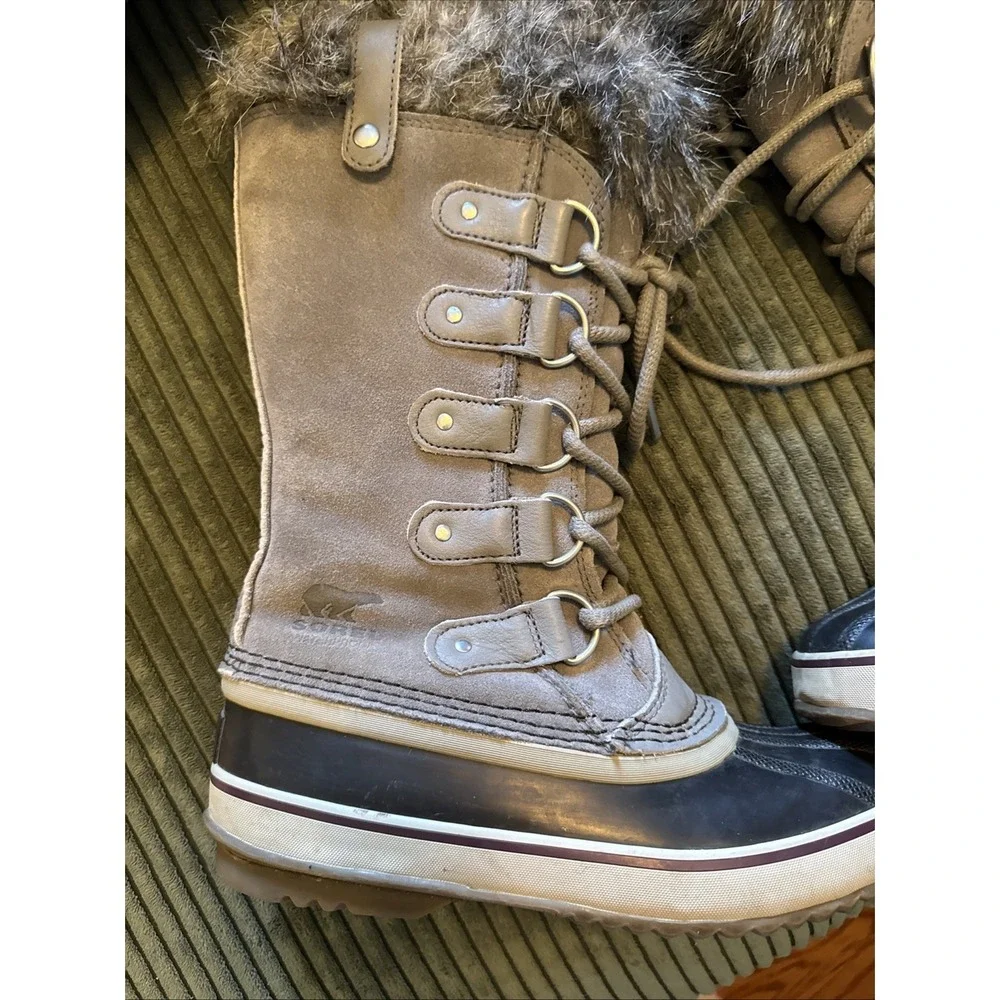Sorel Joan Of Arctic Waterproof Faux Fur Boots Grey/Black NL2429-383 Sz 7 READ